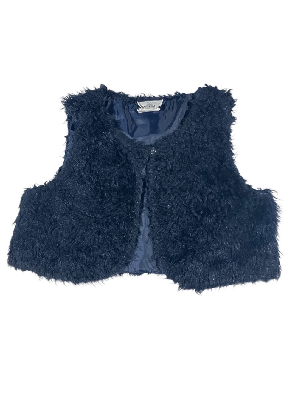 Rare Editions Girls Navy Blue Faux Fur Lined Vest Size 12 Hook & Eye Boho